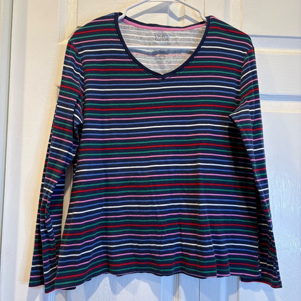 Croft & Barrow Multicolor Striped 100% Cotton Long Sleeve T-Shirt - Size Large